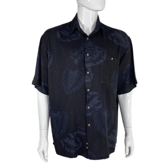 Saddlebred Men’s Black Palm Leaf Vacation Rayon Shirt - Picture 1 of 6